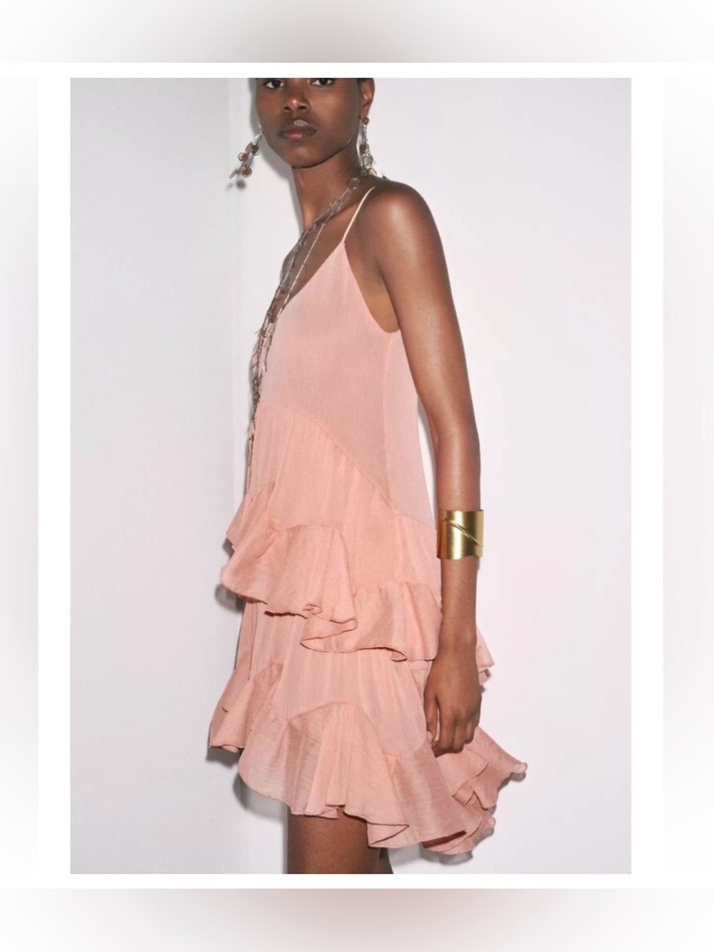 Zara Salmon Pink Ruffled Mini Dress - Picture 4 of 9